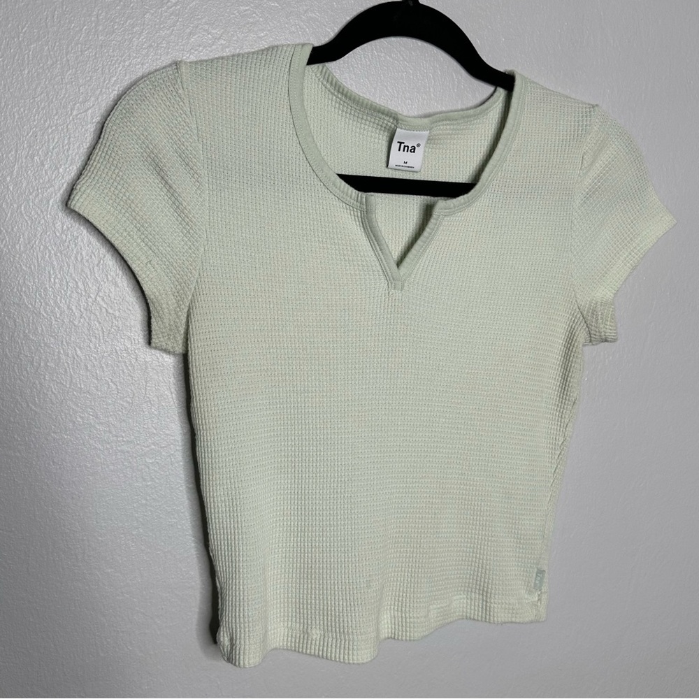 TNA Thermal Waffle Notch T-shirt in Pale Green